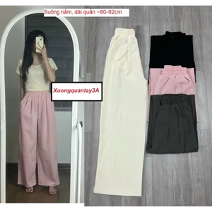 Quần Ống Suông Ống rộng, cạp lưng chun Vải Đũi Vân Mây dành cho chị em nhà nấm dài quần 90-92cm- quần mặc mùa hè nhẹ mát