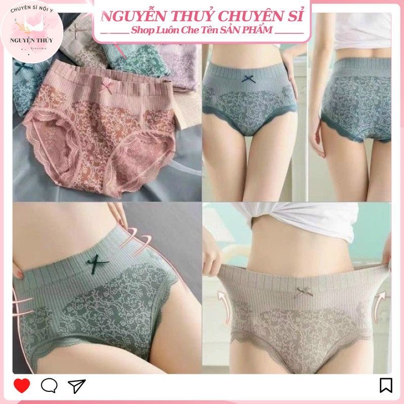 Set 10 quần lót nữ cotton dệt kim co giãn bigsize hoàng hậu, hoạ tiết thổ cẩm viền ren mềm, nơ nổi đính dễ thương - C16
