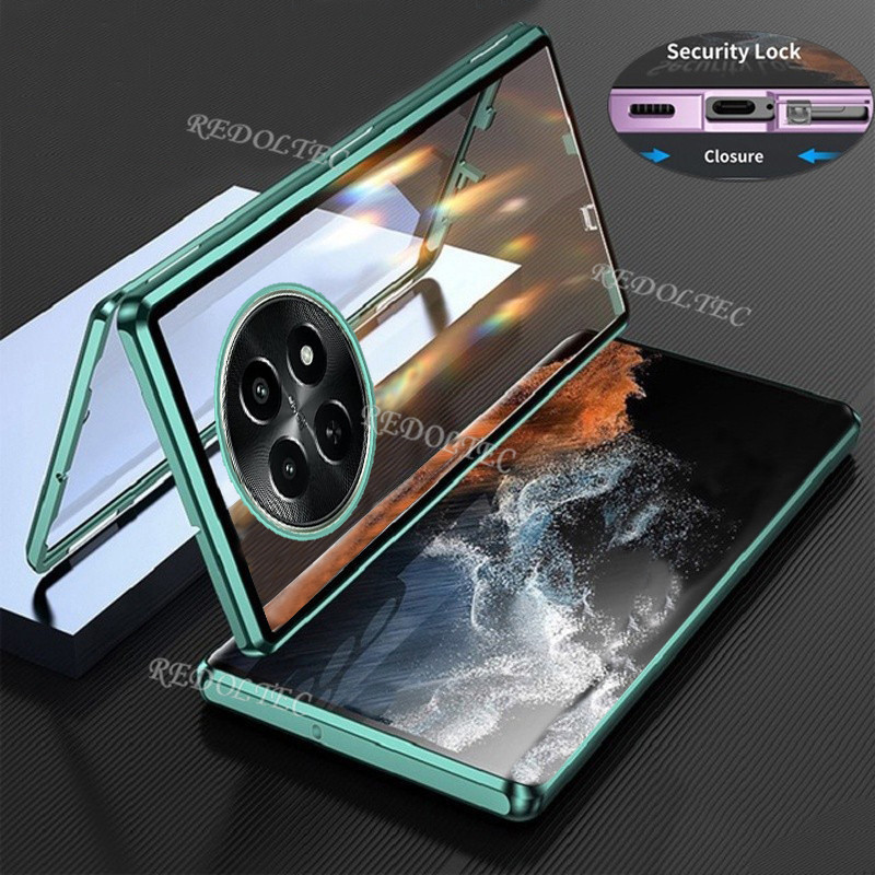 Dành Cho Realme 12 12X 5G Vỏ 360 Bảo Vệ Toàn Diện Ống Kính Vỏ Kim Loại Từ Tính Realme12 X Realme12X 5G Kính Mặt Trước Hai Mặt Sau Vỏ Điện Thoại Toàn Thân Có Khóa