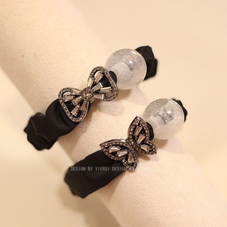 Mauropoli [Sẵn Sàng] Tính Khí Đơn Giản Ngọc Trai Nơ Kim Cương Giả Tóc Dây Nhấp Nháy Kim Cương Đầu Ngọt Ngào Dây Cao Su Đàn Hồi Cao Cấp Trang Sức Mũ Đội Đầu