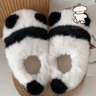 Xixitiao Dép Cotton Hoạt Hình Gấu Trúc Mùa Đông Học Sinh Sử Dụng Chống Trơn Trượt Dễ Thương Sang Trọng Giữ Ấm