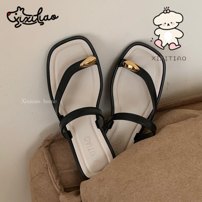 Xixitiao Đơn Giản Cao Cấp Flip-Flops Đi Biển Flip-Flops Mùa Hè Nữ Đi Biển Kỳ Nghỉ Ngoài Trời Mặc Pháp Retro Dép S
