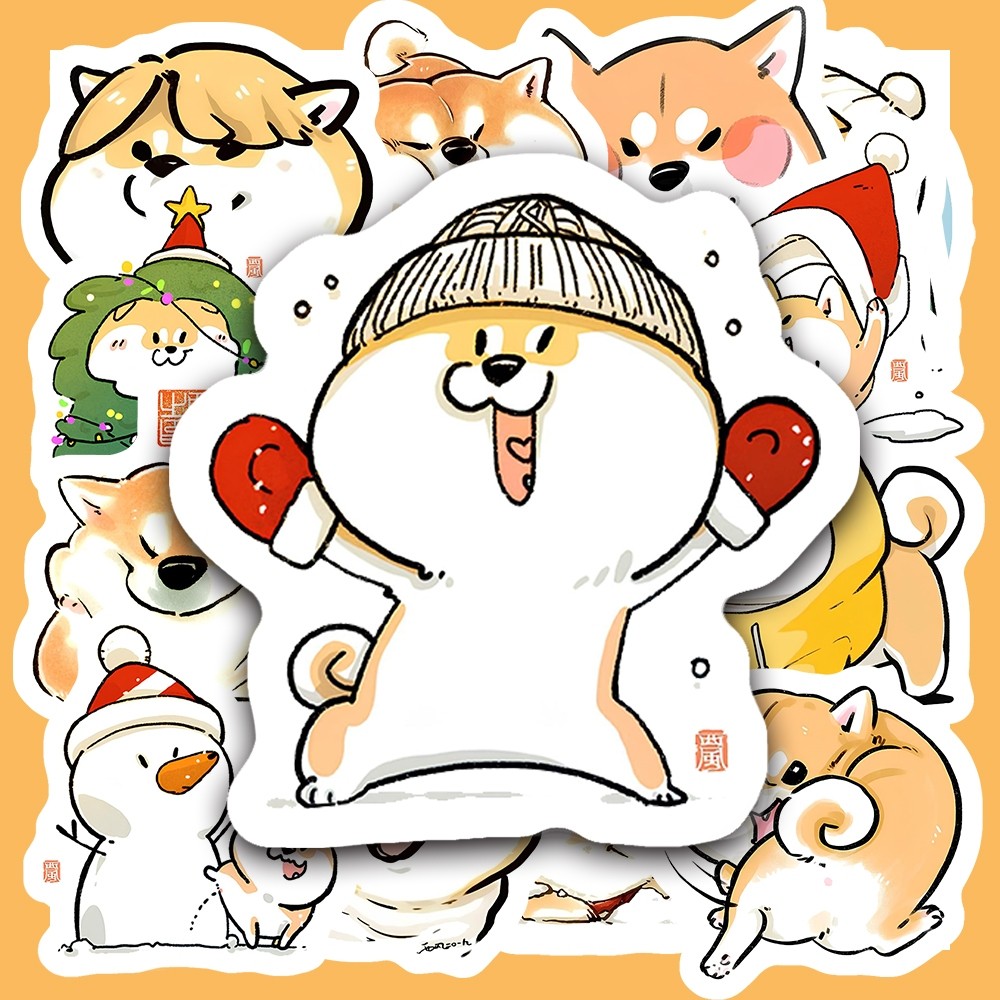 Hộp 25 Miếng Dán Sticker HÌNH SHIBA GIÁNG SINH ĐÁNG YÊU - Chống Thấm Nước Trang Trí laptop, vali - NSX Gì Cũng In