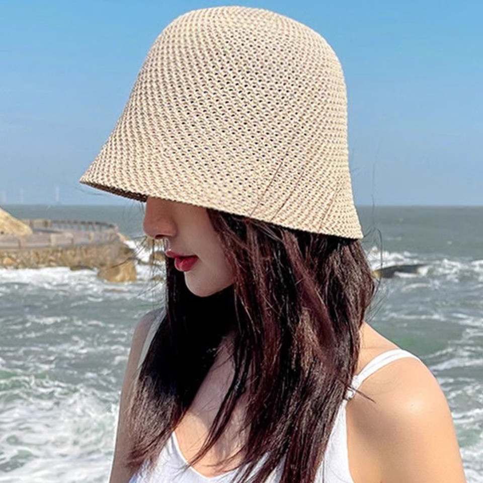 Mũ Rơm Dệt Hàn Quốc - Mũ Chống Nắng Ngoài Trời Rỗng - Thoáng Khí, Nhẹ, Có Thể Gập Lại - Phù Hợp Thường Ngày Mùa Hè - Show Face Small - Mũ Ngư Dân Bé Gái