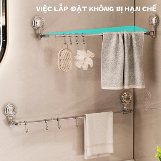 Giá Treo Khăn Nhà Tắm 2 Tầng Hút Dán Tường, Thanh Treo Dép Đa Năng, Không Cần Khoan Đục