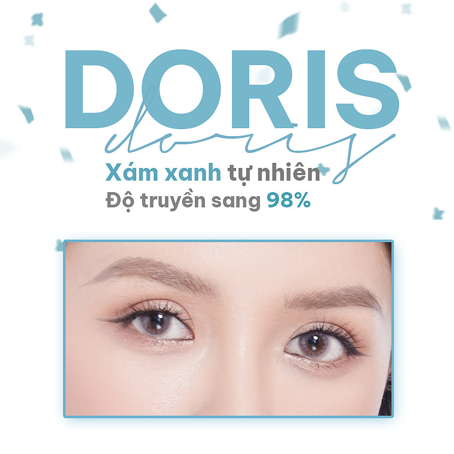 Kính áp tròng màu xám xanh Grey Doris chất liệu Silicone Hydrogel thời gian đeo 14h-24h hạn dùng 3 tháng EyeBlink