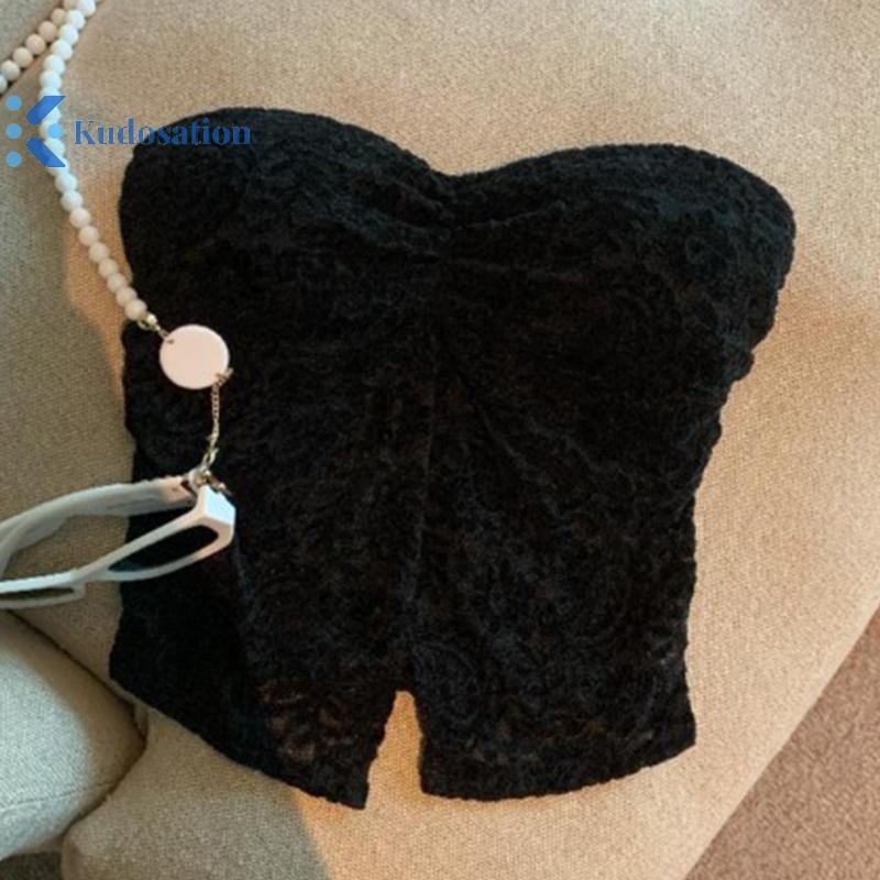 Kudosation Nữ Ren Gợi Cảm Crop Strapless Có Đệm Ngực Mùa Hè Sang Trọng Đảng Câu Lạc Bộ Áo Đẹp