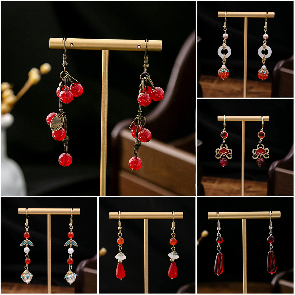 Cổ Đỏ Series Phong Cách Trung Hoa, Đính Hạt Mây và Giọt Nước Sườn Xám, Phụ Kiện Ngọc Trai