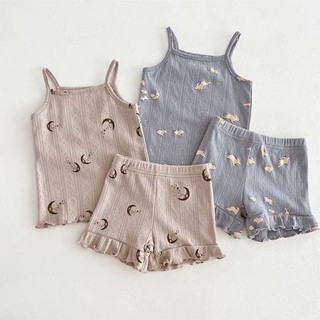 Bộ đồ mặc nhà quần short hai dây mùa hè cho bé gái Bộ đồ điều hòa hoa nhỏ cho bé gái Bộ đồ ngủ trẻ em Bộ hai chiếc