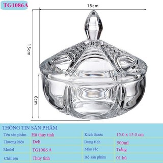 Thố Đựng Mứt Tết Thủy Tinh Hũ Để Bánh Kẹo Hoa Quả Đẹp Có Nắp Kín Delisoga TG1086 - Trường An VN