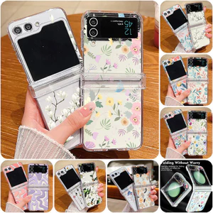 Vỏ Sang Trọng Cho Samsung Galaxy Z Flip 5 Flip 4 Flip3 Full Bản Lề Hoa Trong Suốt Gấp PC Vỏ Điện Thoại Cho Samsung Galaxy Z Flip 5 4 3 Ốp Lưng Cứng Chống Sốc