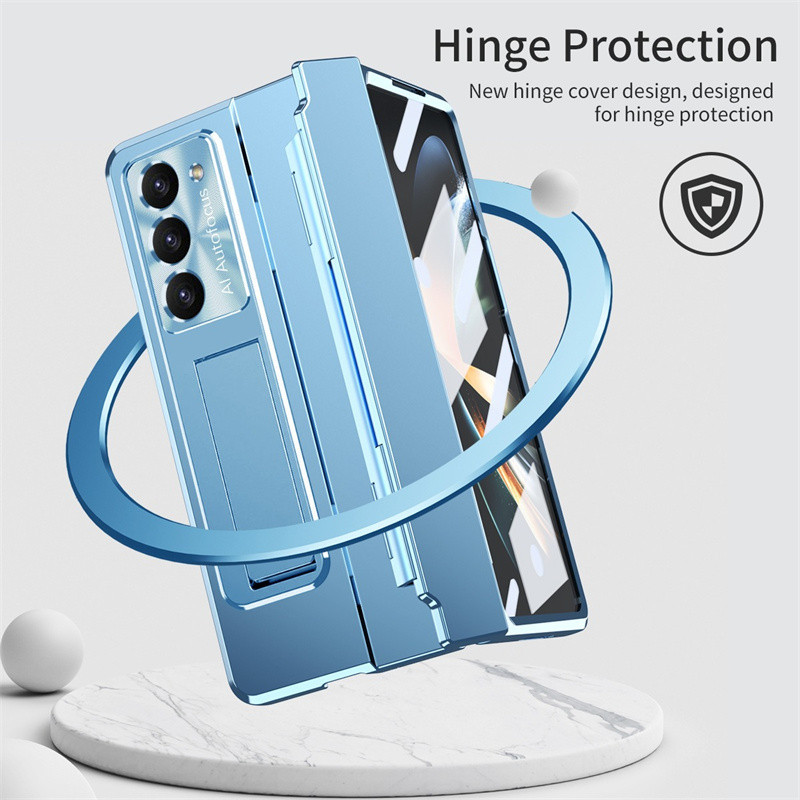 Dành Cho Samsung Lxury Leveling Bản Lề Vỏ Bảo Vệ Cho Samsung Galaxy Z Fold 5 Gấp 4 Gấp 3 5G Vỏ Điện Thoại Có Bảo Vệ Màn Hình Phía Trước Cho Galaxy Fold 5 4 3
