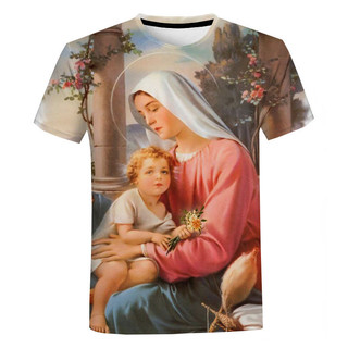 Virgin Mary Graphic Áo nam Nữ 3d In Hình Quá Khổ Áo Bông Tai Kẹp Dạo Phố Tay Ngắn Áo Tee Quần Áo