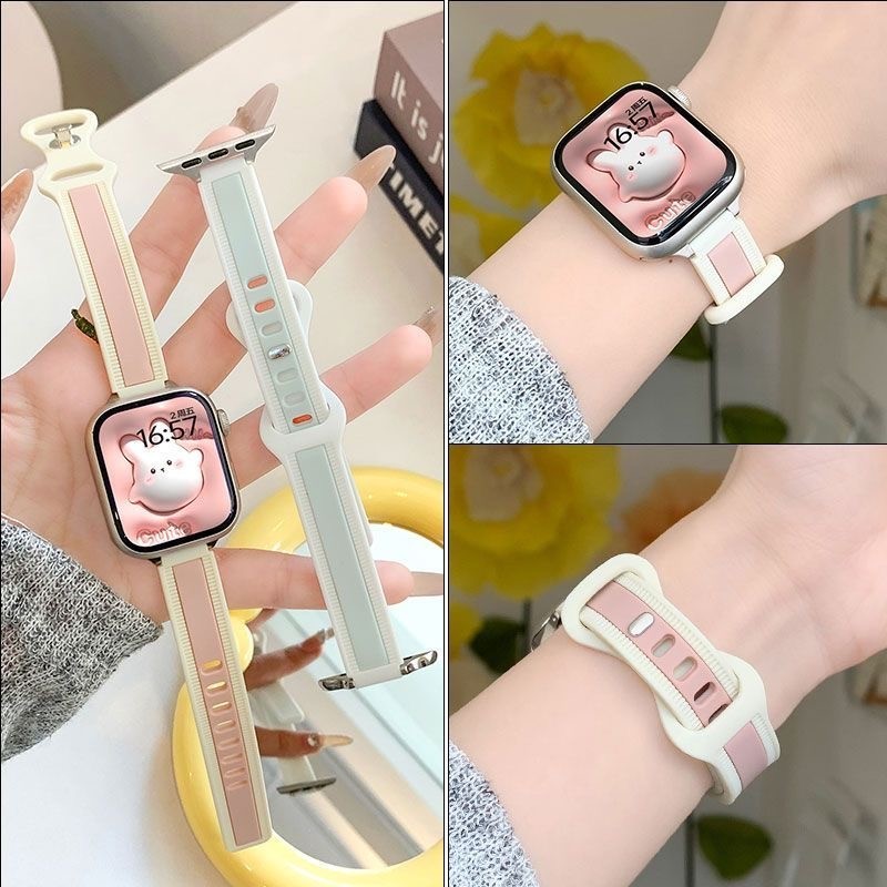 Dây đeo silicon S11 thời trang dễ thương cho Apple Watch Ultra 2 49mm Series 9 45mm 41mm 44mm 40mm 42 38 mm Vòng đeo tay thể thao cho iwatch 8 7 Se 3 4 5 6 ban nhạc