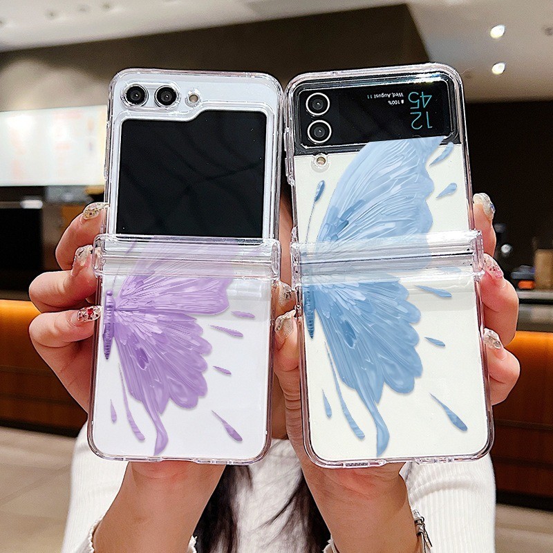 Hoa Lá Hoa Họa Tiết Trong Suốt Vỏ Điện Thoại Cho Samsung Galaxy Z Flip5 Flip4 Flip3 Full Bản Lề Cứng Trong Suốt Gấp Ốp Lưng Cho Samsung Z Flip 5 4 3