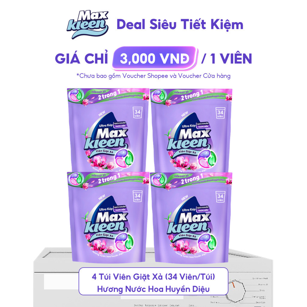 Ảnh Combo 4 Túi Viên Giặt Xả MaxKleen Hương Nước Hoa Huyền Diệu (34 viên/túi) 1