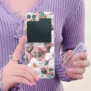 Tranh Sơn Dầu Hoa Trong Suốt Ốp Lưng Điện Thoại Samsung Galaxy Z Flip 7 Flip 6 Flip 5 Flip 4 Flip 3 5G Full Bản Lề Cứng PC Gấp Bao Dành Cho Samsung Z Flip 7 6 5 4 3