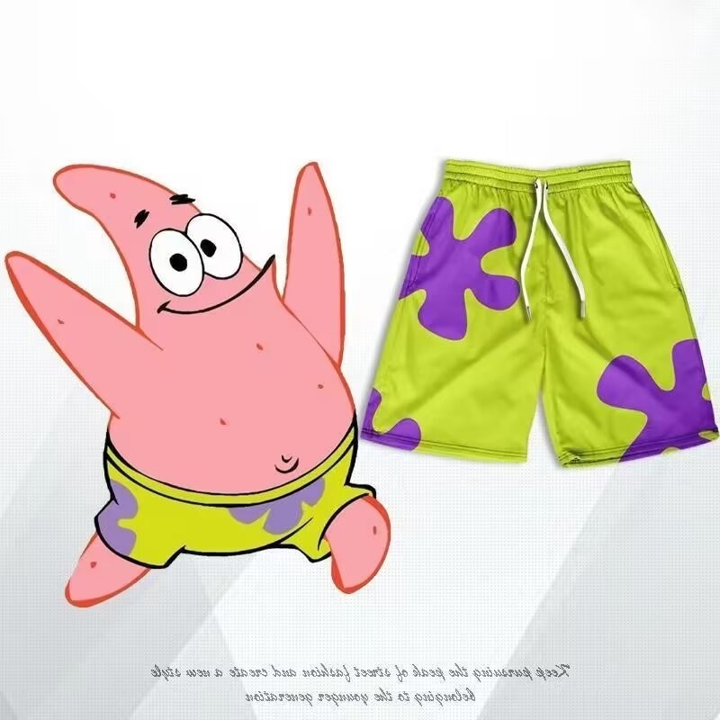 ThaliaWisp Quần short Spongebob và Pie Big Star khô nhanh chóng và hoàn hảo khi đi bộ trên bãi biển. Thời trang mùa hè, phong cách Hawaii, unisex. Bãi biển ngắn
