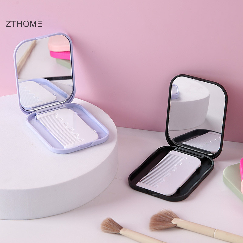 Zthome Gương Nhỏ Lược Bộ Màu Trơn Thời Trang Di Động Gấp Gương Trang Điểm Có Lược Cho Bé Gái Quà Tặng Dụng Cụ Trang Điểm Vanity Miror HOT