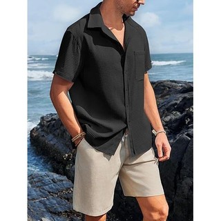 [Plus Size] 130KG Nam Waffle Rời Chống Mài Mòn Bãi Biển Hawaii plus Size Áo Sơ Mi Thoáng Khí