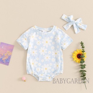 Baga-baby Girl Bộ áo liền quần mùa hè cho trẻ sơ sinh Áo liền quần cổ tròn tay ngắn có băng đô