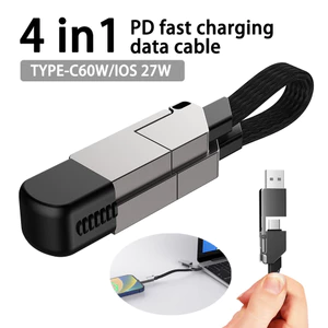 Cáp Sạc Đa Năng Ngắn Cho Du Lịch Móc Khóa Từ Tính Di Động 4 Trong 1 Dây Sạc Nhanh PD 60W USB A / C Đến Loại C Cho Miếng Lót Điện Thoại