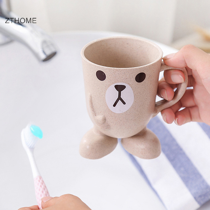 Zthome Nhà Phòng Tắm Tumbler Nước súc miệng Cốc Lúa Mì Rơm Hoạt Hình Động Vật Bàn Chải Đánh Răng Cốc HOT