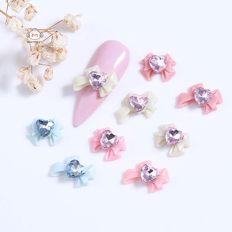 Maybest 10 Chiếc 3D Nhựa Nơ Móng Tay Ch Ruy Băng Hồng Nơ Kim Cương Giả Bộ Phận Trang Sức Trang Trí Móng Tay DIY Salon Phụ Kiện Quà Tặng {VN}