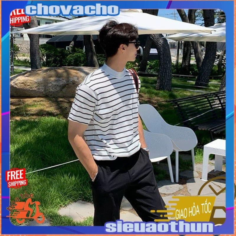 Áo thun Stee Cổ ôm Sọc ngang B&W CVC - Giá sỉ Unisex