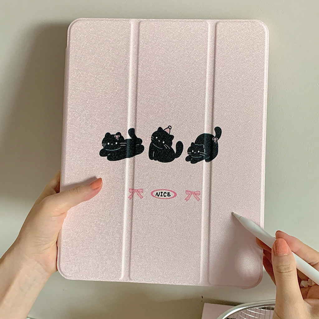 Vỏ Gương Acrylic Cho IPad Mini6 5 6 7 8 9 Air Air2 Air3 Air4 Air5 Air6 10.9 "Pro10.5 Pro11 Pro12,9 2018 2020 2021 2022 Air M2 Pro 11 13 M4 2024 Ba Vỏ Da Mèo Con Màu Đen