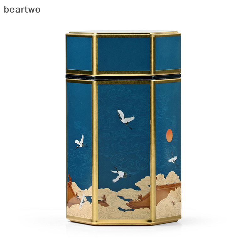 < Beartwo > Ấm trà hình lục giác sáng tạo Hộp thiếc Trung Quốc Hộp đựng trà di động kín Hộp trà rỗng Bộ trà Phụ kiện đẹp