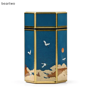 < Beartwo > Ấm trà hình lục giác sáng tạo Hộp thiếc Trung Quốc Hộp đựng trà di động kín Hộp trà rỗng Bộ trà Phụ kiện đẹp