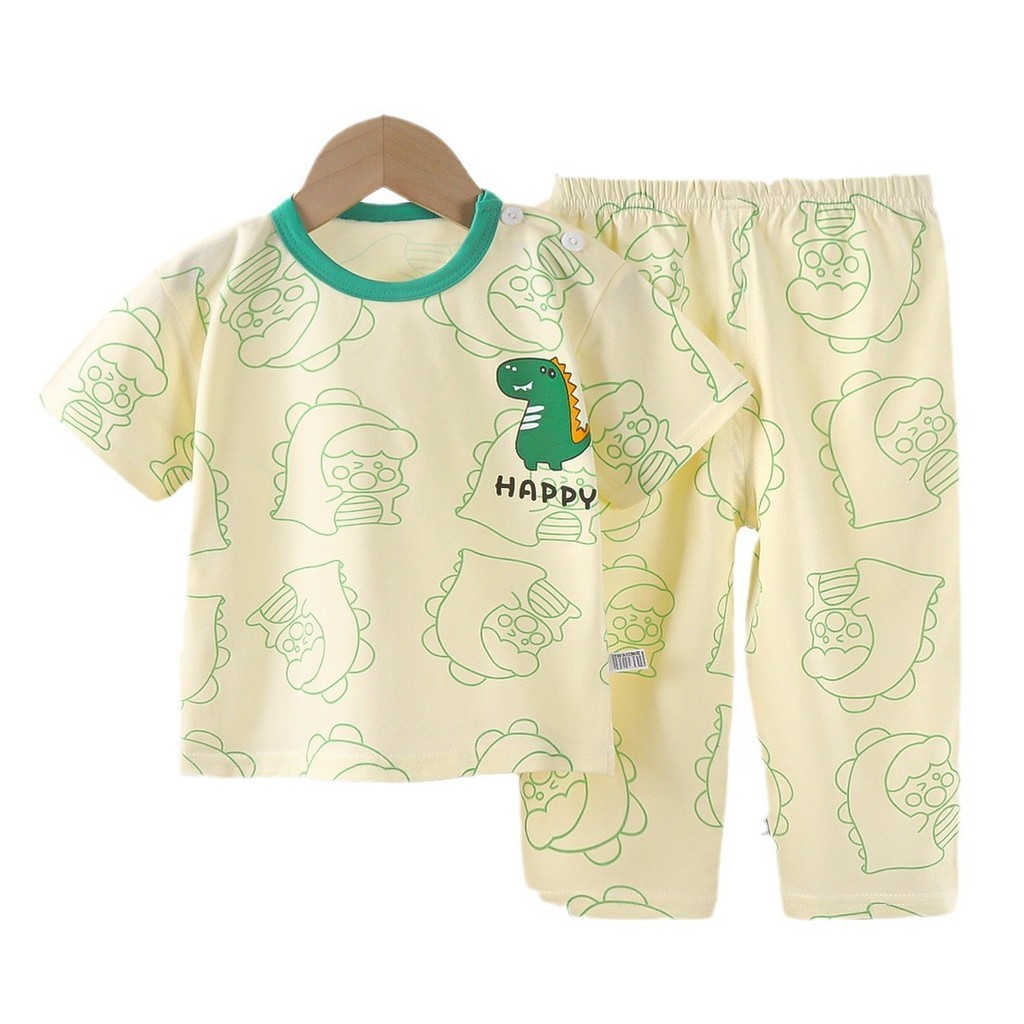 Mùa Hè Cotton Nguyên Chất Trẻ Em Tay Ngắn Phù Hợp Với Bé Trai Bé Gái Homewear Thoải Mái Thoáng Khí Mềm Mại 6ZMF