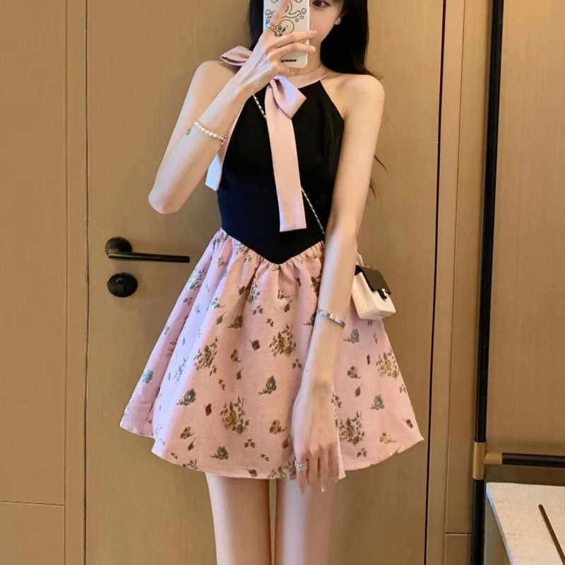 Đầm Hoa Nữ Mùa Hè Phong Cách Mới Không Tay Dây Đầm Tính Khí Lông Tơ Đầm Công Chúa