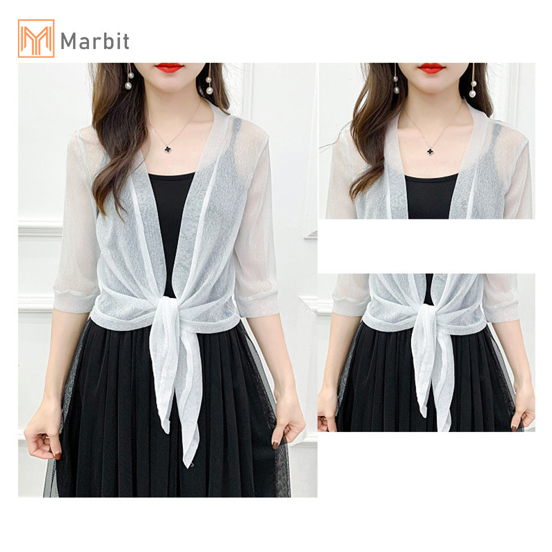 Marbit Áo khoác sành điệu Cardigan nửa tay áo phía trước buộc dây Áo khoác ngắn mỏng mới