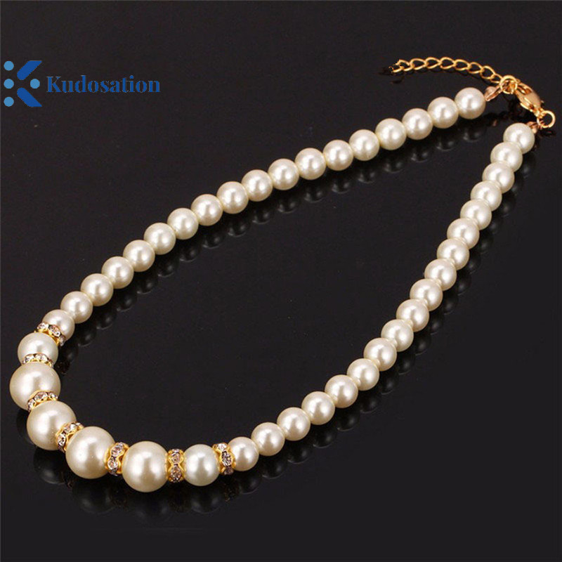 Kudosation 3in1 Bộ Thanh Lịch Mô Phỏng Ngọc Trai Vòng Cổ Bông Tai Vòng Cổ Dài Nữ Cô Dâu Cưới Trang Sức Quà Tặng