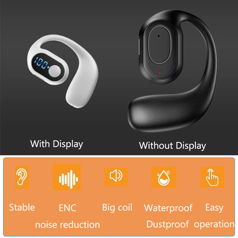Tai nghe đơn Tai nghe Bluetooth không dây âm thanh nổi có thể đeo được mở có mic Màn hình kỹ thuật số