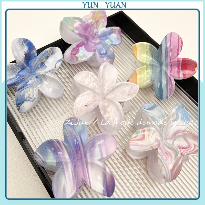 [Yunyuan] Mới Halo Nhuộm Hoa Anh Đào Sứ Kẹp Tóc Frangipani Phụ Kiện Tóc Làm Đẹp Đầu Lưng Cá Mập Kẹp Năm Cánh Hoa Trang Trí