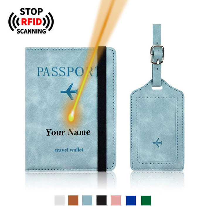 Khắc Tùy Chỉnh Tên Rfid Chặn Bảo Vệ Du Lịch Hộ Chiếu Thẻ Hành Lý Tín Dụng Bao Da Doanh Nghiệp Cá Tính Da PU Nam Nữ Vé Phụ Kiện Bảo Vệ