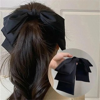 Nơ kẹp tóc lớn màu hồng đen bằng satin, bền nhiều lớp, phong cách thời trang Hàn Quốc