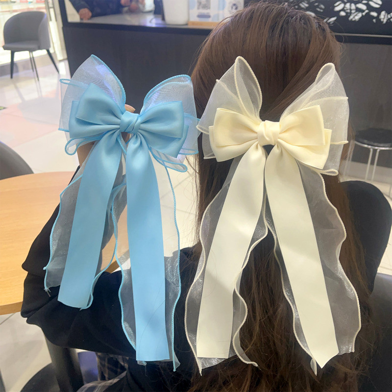 Kẹp Tóc Nơ Gạc Quá Khổ Streamer - Mũ Công Chúa Tinh Tế - Thanh Lịch, Thời Trang, Đơn Giản, Ngọt Ngào, Phong Cách Ins - Kẹp Tóc Ruy Băng Ren Cho Bé Gái - Kẹp Tóc Dopamine Nơ
