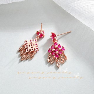 Châu Âu Mỹ ins Phong Cách Mới Mô Phỏng Ruby Zircon Tua Rua Bông Tai Nữ
