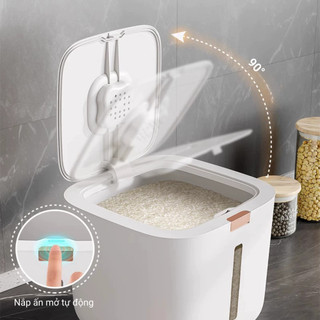 Thùng Đựng Gạo Thông Minh 5kg 10kg 15kg Nắp Kín Tự Động Chống Côn Trùng, Chống Ẩm Mốc