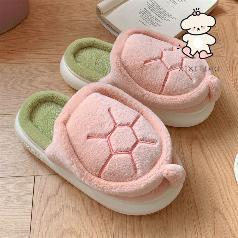 Xixitiao Cotton Dép Nam Nữ Lông Cừu Lót Sáng Tạo Vui Nhộn Nhỏ Rùa Đế Mềm Nhà Thời Trang Ấm Áp Thoải Mái