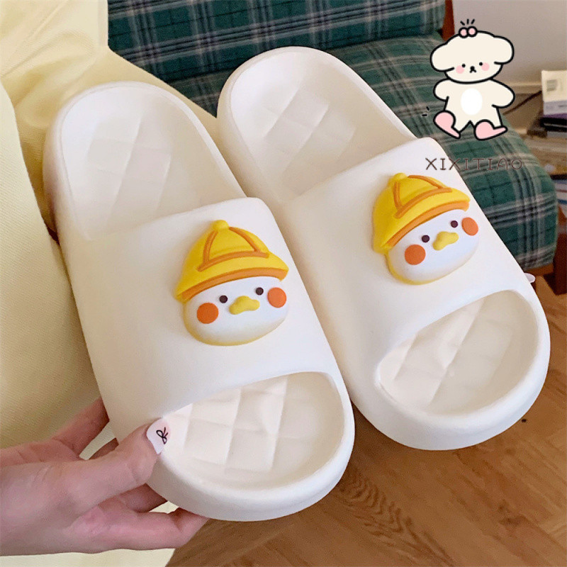 Xixitiao Mùa Hè Dễ Thương Màu Vàng Vịt Vui Nhộn Dép Nam Nữ Nhà Phòng Tắm Tắm Thoải Mái Dép Cặp Đôi