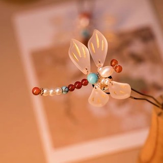 Mauropoli [Sẵn Sàng] Chuồn Chuồn Nước Mùa Xuân ~ Kẹp Tóc Thủy Tinh Đính Hạt Nữ Xuân Hè Phong Cách Mới Phong Cách Quốc Gia Kẹp Tóc Hình Chữ u Warring States Áo choàng Du Lịch Kẹp Tóc