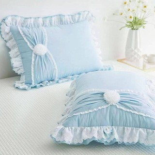 Tân Cương Cotton Phiên Bản Hàn Quốc Công Chúa Thêu Ren Nguyên Chất Vỏ Gối Một Cặp Một Đôi Xù Gối