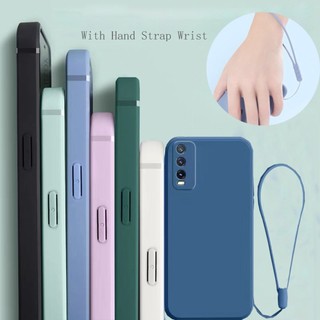 Thời trang mới Vivo Y20 Y20i Y12S V20 SE V23E V21 Y51 2020 Khung cản vuông mỏng Vỏ silicon TPU mềm có dây đeo cổ tay