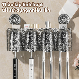 Kệ Để Bàn Chải Đánh Răng Hút Tường Kèm 4 Cốc Tiện Lợi, Kệ Để Đồ Đa Năng Trong Suốt Chịu Lực Tốt NGÓI HOME - KDR04