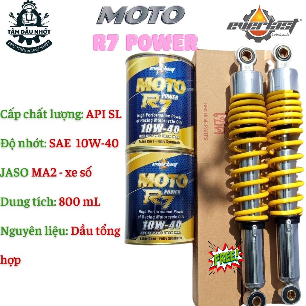 [Combo] 2 Lon Dầu Nhớt MOTO R7 10W40 0.8L, Tặng 1 cặp phuộc NICE thái